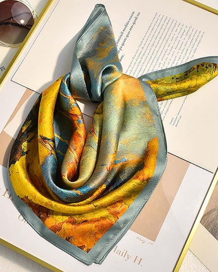 kcctoo 27.5" Mulberry Silk Feeling Head Scarf Women's Fashion Square Neck Satin Scarfs for Bag Hair Scarves Gift