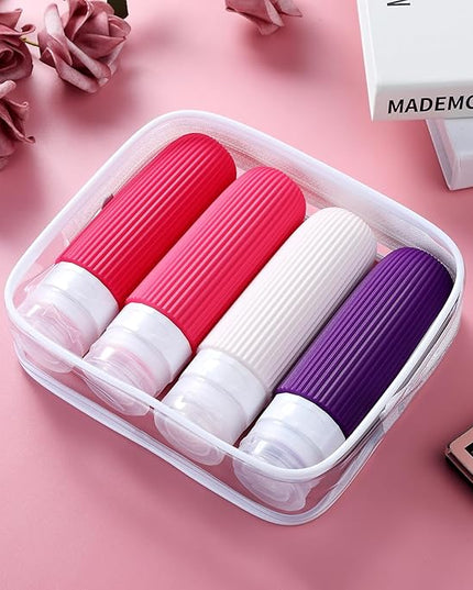 Travel Bottles for Toiletries, Tsa Approved 3oz Portable Travel Bottles, BPA Free Leak Proof Squeezable Silicone Travel Size Containers, Travel Accessories with Clear Toiletry Bag (4 Pack)