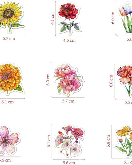 100PCS Shiny Bohemian Holographic Stickers - Glittering Vinyl Decals for Water Bottles,Laptops,Journals Beautiful Flower Designs Featuring Roses,Sunflowers,Daisies and Lavender for Teens,Adults