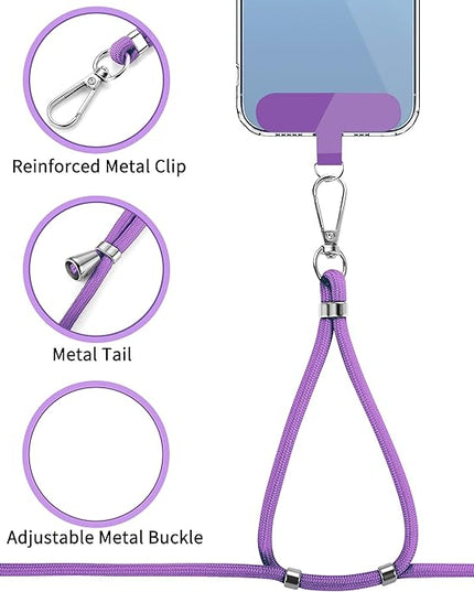 CACOE Phone Lanyard 2 Pcs-1 Pcs Adjustable Neck Strap, 1 Pcs Wrist Strap, 2 Pcs Pads, Universal Crossbody Multifuctional Cell Phone Lanyards Compatible with Most Smartphones(Dark Purple)
