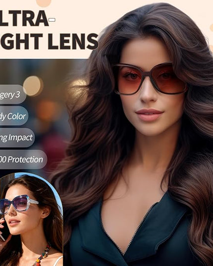 DragonflyDreams 4 Pcs Women Large Sunglasses, UV 400 Glasses Oversized Classic Trend Ladies Sunglasses Sparkling Large Frame