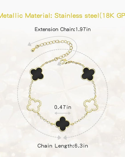Clover Bracelet for Women 18k Gold Plated Silver Lucky Four Leaf Link Chain Bracelets Charm Trendy Jewelry Gifts for Women