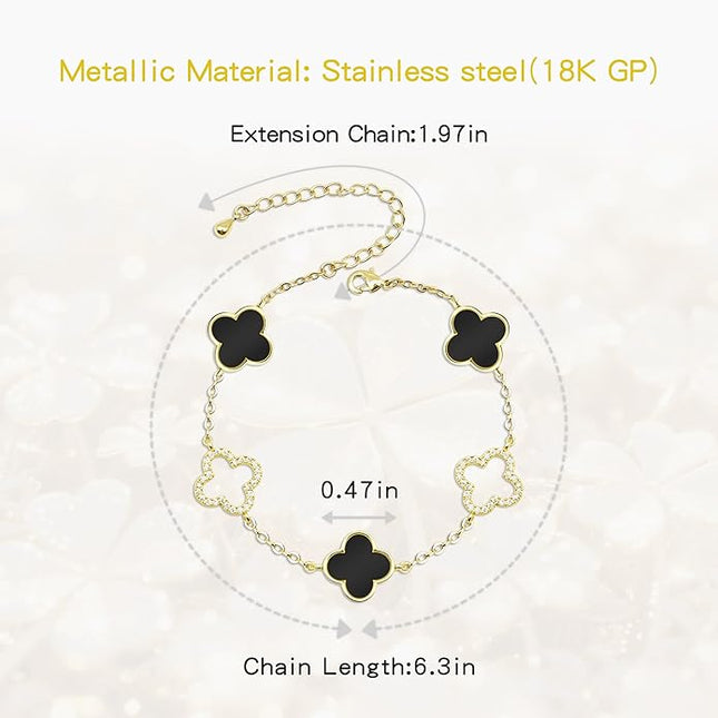 Clover Bracelet for Women 18k Gold Plated Silver Lucky Four Leaf Link Chain Bracelets Charm Trendy Jewelry Gifts for Women