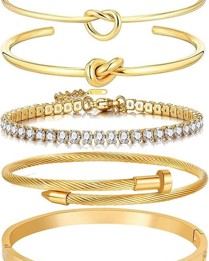 18 K Gold Plated Love Bangle Bracelet Stack Cuff Jewelry for Women Jewelry Set for Women Gift with Box