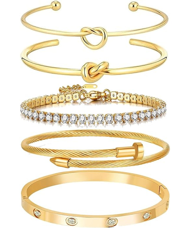 18 K Gold Plated Love Bangle Bracelet Stack Cuff Jewelry for Women Jewelry Set for Women Gift with Box