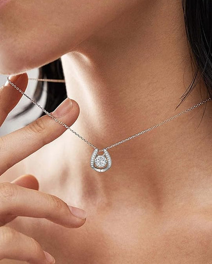 MomentWish Necklace for Women, Sparkling Gift for Her, 1Carat Moissanite Heart Pendent for Her, 925 Sterling Silver Dance Necklace for Anniversary Christmas Valentines