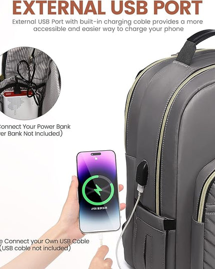 LOVEVOOK Laptop Backpack for Women 18.4 inch,Cute Womens Travel Backpack Purse,Professional Laptop Computer Bag,Waterproof Work Business College Teacher Bag Carry on Backpack with USB Port,Purple Gray