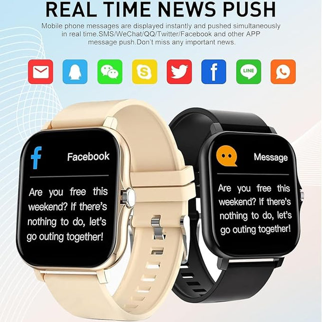 Smart Watch, 1.83" Upgraded Full Touchscreen Smart Watch for Android iPhones with Heart Rate Blood Pressure Monitor, Multiple Sports Fitness Tracker with Smart Watches for Women Men (Gold)