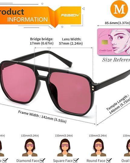 FEISEDY Retro Square Aviator Sunglasses Women Men 70s Vintage Trendy Plastic Frame Sun Glasses B2835