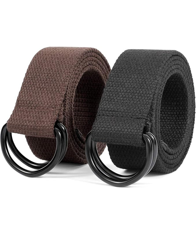 JASGOOD Men Canvas Belt Web Fabric Casual Belt with Black Double D-ring 1 1/2" Wide Set of 2