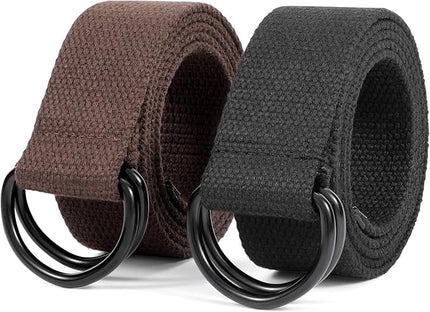 JASGOOD Men Canvas Belt Web Fabric Casual Belt with Black Double D-ring 1 1/2" Wide Set of 2