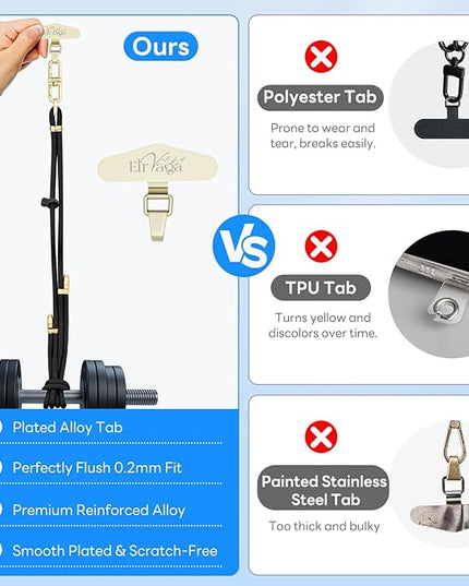 Adjustable Anti-Theft Phone Lanyard Neck & Crossbody Strap with 0.2mm Metal Tab & Comfort-Fit 8mm Rope (Black)