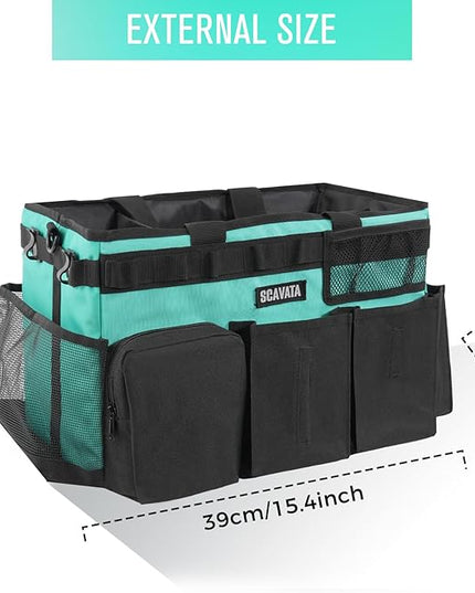 Wearable Cleaning Caddy Bag, Cleaning Caddy Supplies Organizer with Handle & Shoulder Straps for Housekeepers, Under Sink & Car Cleaning Tool Organizers with 4 Foldable Divider (Lake Blue)