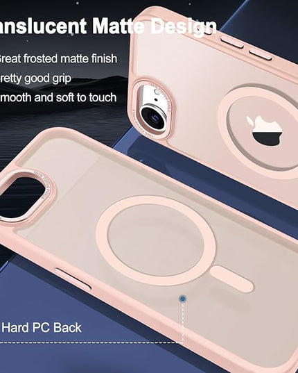 Hython Case for iPhone 16e Case Magnetic Translucent Matte Phone Cases 6.1" [Compatible with MagSafe] Thin Slim Fit Shockproof Bumper Hard Protective Cover for Women Men Girls, Frosted Pink
