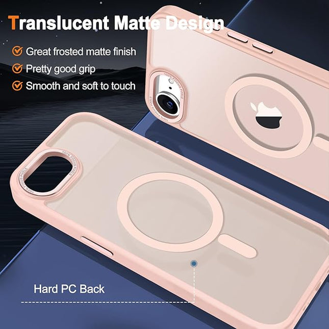 Hython Case for iPhone 16e Case Magnetic Translucent Matte Phone Cases 6.1" [Compatible with MagSafe] Thin Slim Fit Shockproof Bumper Hard Protective Cover for Women Men Girls, Frosted Pink