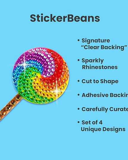 StickerBeans® Rhinestone Stickers - Sweets 4-Pack, 2” x 2” Each, Unique Sparkly Cut-to-Shape for Collecting, Trading, Decorating Laptops, Phone Cases, Scrapbooks - for Kids, Teens, & Adults