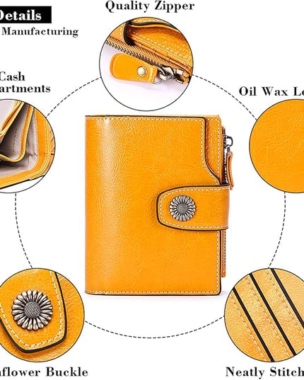 FALAN MULE Genuine Leather Small Wallet for Women, RFID Blocking, Compact Size, Yellow