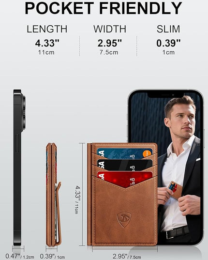 ZALVEX Wallet for Men Slim Leather Wallets for 12-15 Cards, Minimalist Thin RFID Blocking Card Holder with Money Clip & ID Window, Small Bifold Front Pocket Wallet, Gifts for Men