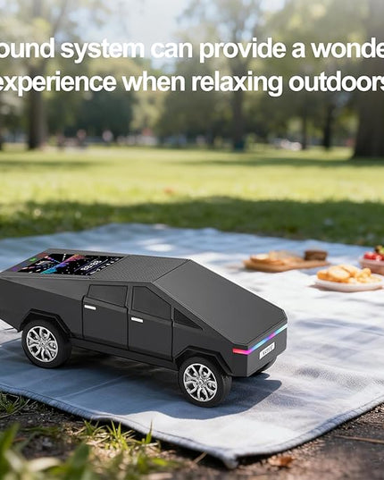 Futuristic Pickup Truck Bluetooth Speaker with LED Display Screen – TWS Stereo, FM Radio, USB/TF Playback, LED Headlights, Built-in Mic, Gift for Truck Fans, Auto Style Lovers&Tech Collectors (Black)