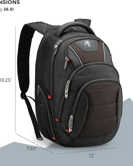 Swissdigital Design Men's Laptop Backpack for Man，Large Capacity Business Travel Backpack Black/Brown | J14-32