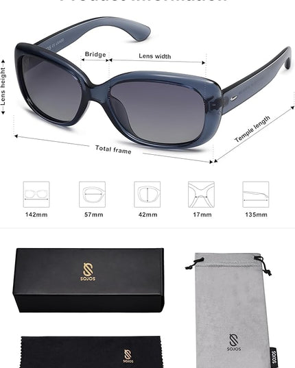 SOJOS Vintage Square Sunglasses for Women Polarized UV Protection Havana Frame SJ2111