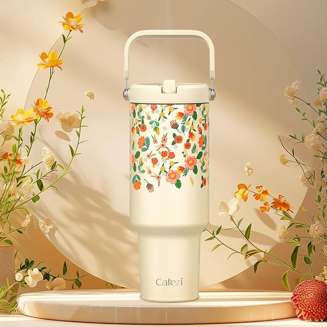 40 oz Tumbler with Lid and Straw, Stainless Steel Vacuum Insulated Tumblers with Flip Straw and Top Handle, Reusable Insulated Water Bottle for Home, Office, Leakproof, Fit in Cup Holder