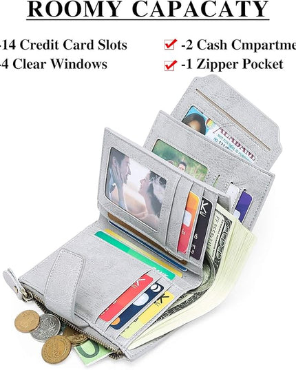 FALAN MULE Small Wallet for Women Leather Bifold Compact RFID Blocking Small Womens Wallet Purse