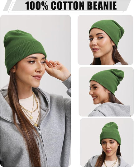 100% Cotton Beanie Hat- Unisex Ultra Soft Winter Warm Stretch Knit Cuffed Hats Fisherman Beanies Skull Cap