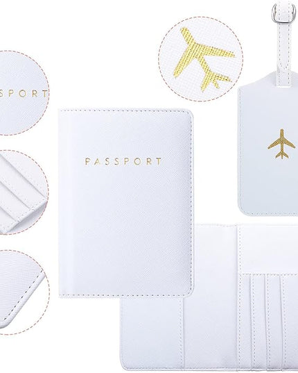 Weewooday 2 Set Mr and Mrs Passport Covers Holder and Luggage Tags Cute Leather Wallets Holder Travel Luggage Tags for Women Men Gift(White, Black)