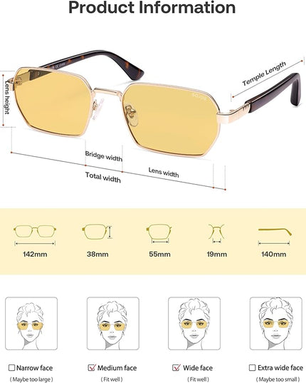 SOJOS Retro Rectangle Polarized 90s Sunglasses for Women Men,Trendy Narrow Hexagon Square Shades SJ1270