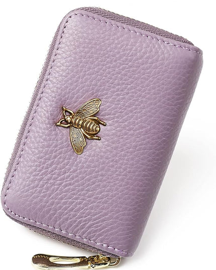 imeetu RFID Credit Card Holder, Small Leather Zipper Card Case Wallet for Women