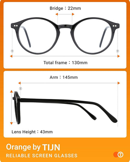 TIJN Blue Light Blocking Glasses Men Women Vintage Thick Round Rim Frame Eyeglasses