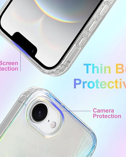 Glitter Case for iPhone 16e Case for Women Girls [ Compatible with Magsafe ] Clear Cute Aesthetic Girly Iridescent Feather Sparkly Bling Magnetic Phone Cover, Gradient Blue & Pink