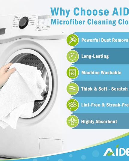 AIDEA Microfiber Cleaning Cloth 100PK, Soft Microfiber Towels for Cars, Absorbent Cleaning Rags, Lint-Free Streak-Free Wash Cloths for House, Kitchen, Window(12inx12in), White