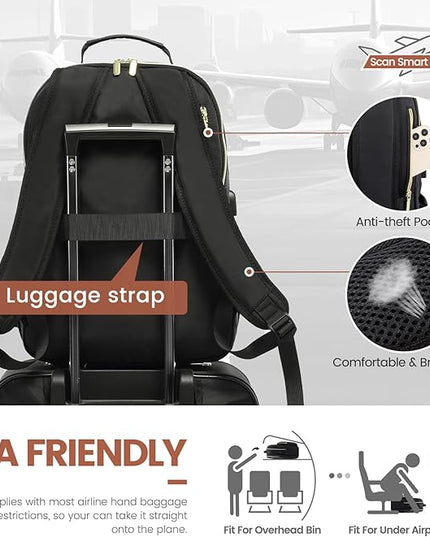 LOVEVOOK Laptop Backpack for Women 17.3 inch,Cute Womens Travel Backpack Purse,Professional Computer Bag,Waterproof Work Business College Teacher Bags Carry on Backpack with USB Port,Black