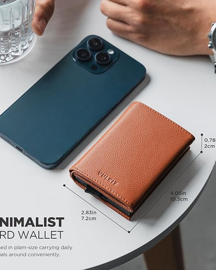 VULKIT Pop up Card Wallet Minimalist Cash Wallets RFID Blocking Leather Smart Credit Card Holder with ID window for Men
