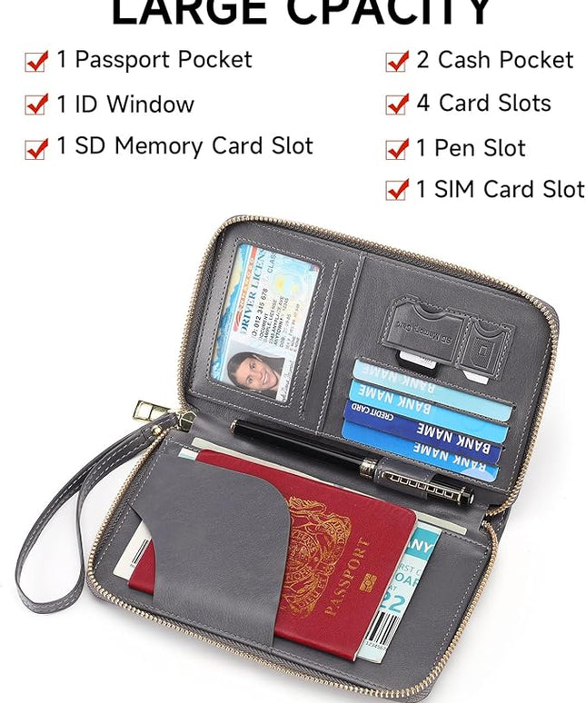 Leather RFID Blocking Passport Holder Travel Wallet, Passport Cover/Travel Wallet for Women/Men with