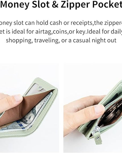 ilovever Small Wallet Women Soft Leather RFID Blocking Card Holder with Zipper Pocket Bifold wallet,Green