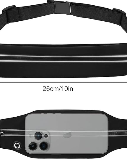 Slim Running Belt For Men and Women Waist Fanny Pack Phone Holder Pouch Bag Reflective Zipper Pocket Workout Cycling Fitness