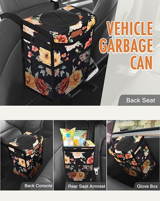 Car Trash Can with Lid, Cute Leakproof Car Trash Garbage Bag Hanging Vehicle Trash Bin Small Portable Automotive Garbage Cans Organizer for Back/Front Seat/Console(Trapezoid,Rose)