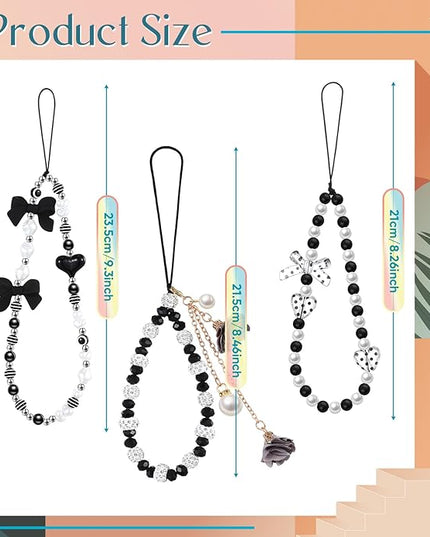 Ecally 3 Pcs Phone Charms Strap Camera Charm Strap Pearl Beaded Butterfly Bow Flower Cute Phone Wrist Lanyard Bracelet for Camera Keychain Wallet Decor Christmas New Year Gifts