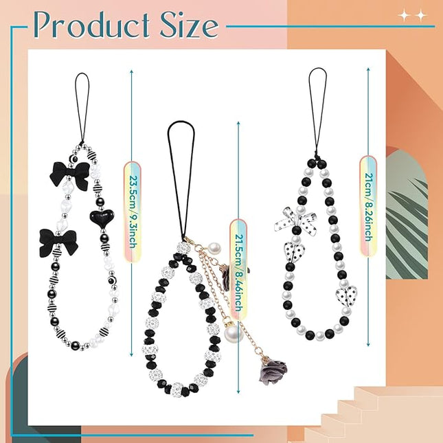 Ecally 3 Pcs Phone Charms Strap Camera Charm Strap Pearl Beaded Butterfly Bow Flower Cute Phone Wrist Lanyard Bracelet for Camera Keychain Wallet Decor Christmas New Year Gifts
