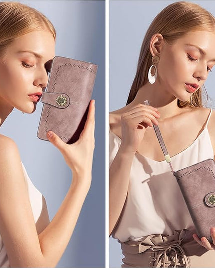 SENDEFN Wallets for Women Leather Credit Card Holder with RFID Blocking Large Capacity Wristlet | with RFID Blocking, Large Capacity, Wristlet, with RFID Blocking, Large Capacity, Wristlet