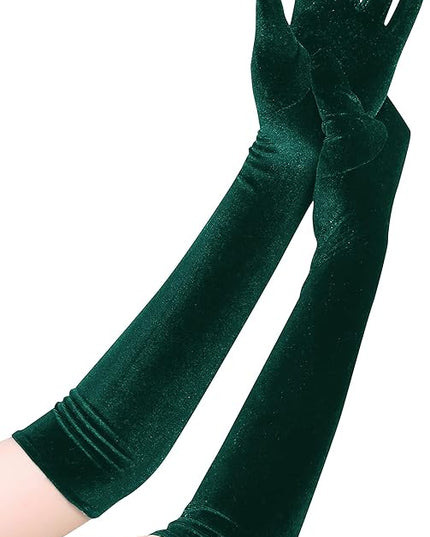 Long Opera Gloves for Women Velvet Gloves 1920s Flapper Stretchy Elbow Length Halloween Costume Gloves