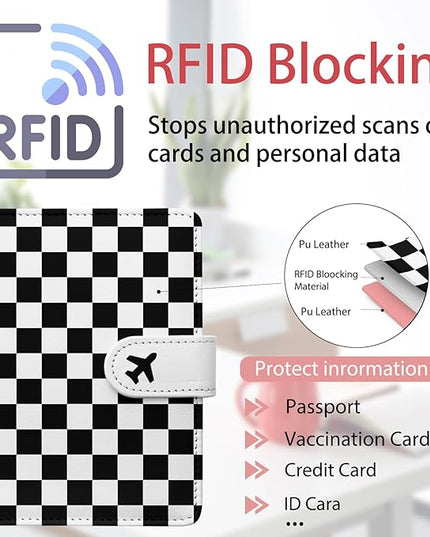 Passport Holder, Travel Wallet Cover with Pen Loop | Cute RFID Blocking Leather Case with Magnetic Closure for Travel Essentials-black