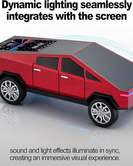 Futuristic Truck Model Bluetooth Replica Speaker with LED Display Screen – Considerate Gift for Car Design Fans & Audio Users, TWS Stereo, FM, USB/TF Playback, LED Headlights, Built-in Mic (Red)