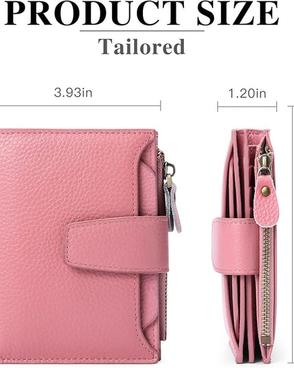 FALAN MULE Women's Genuine Leather Wallet, Compact Size, RFID Blocking, 14 Slots, 2 Zippered Pockets, 2 Bill Compartments, Includes Coin Pouch, Card Holders, AY-Lichee Pink