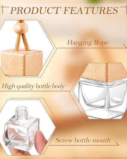 Rtteri 50 Pcs Car Air Fresheners Diffuser for Essential Oil Empty Hanging Bottle Glass Bottles Refillable Perfume Pendant Aromatherapy Fragrance Ornament Decor(Square Style)