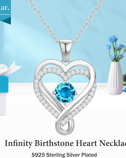 Infinity Love Heart Birthstone Necklace for Women Wife, S925 Sterling Silver Anniversary for Women Wife Birthday Gift for Her Girlfriend Mom Daughters, I Love You Women's Jewelry 18k Rose Gold Filled