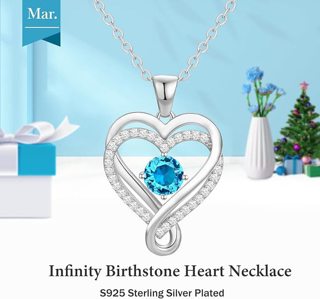 Infinity Love Heart Birthstone Necklace for Women Wife, S925 Sterling Silver Anniversary for Women Wife Birthday Gift for Her Girlfriend Mom Daughters, I Love You Women's Jewelry 18k Rose Gold Filled